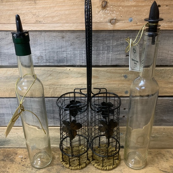Set of Two Olive Oil Bottles with Wrought Iron Holder - Picture 5 of 7